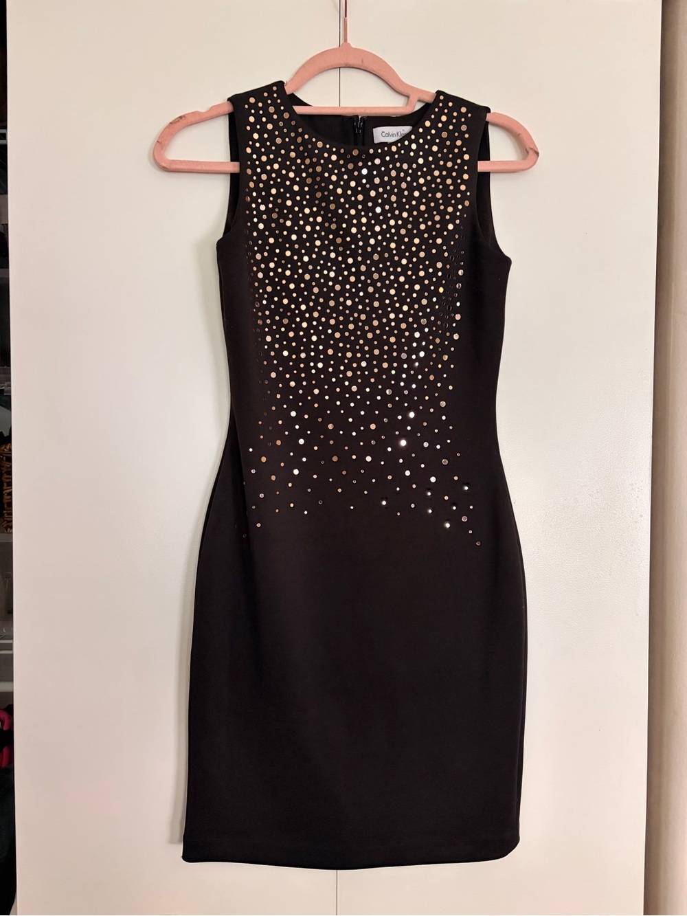 Calvin Klein Black Midi Dress with Gold Stud Cascade